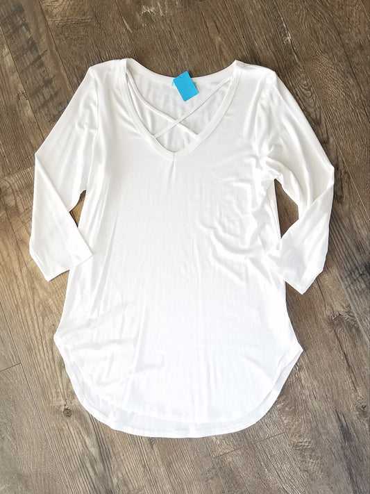 Basic White V-Neck Criss Cross Shirt