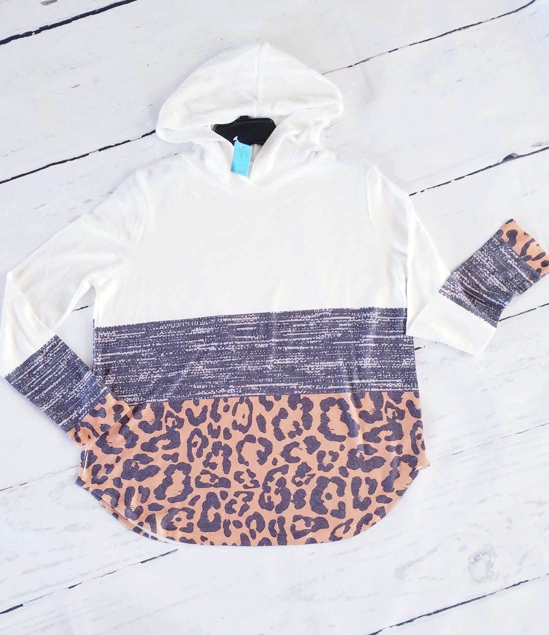 Ivory Cheetah Colorblock Hooded Shirt