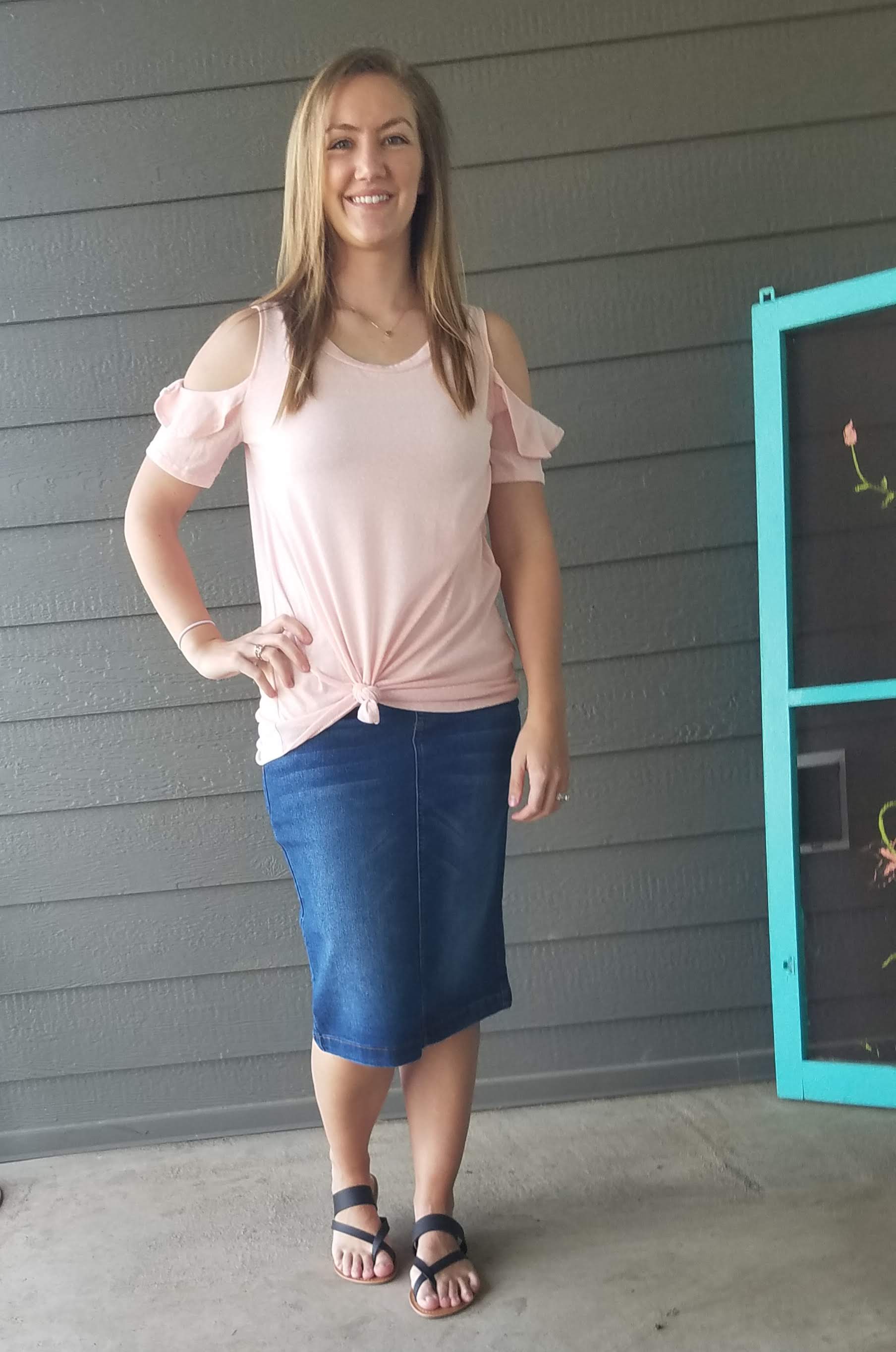 Heathered Blush Ruffle Cold Shoulder Boutique Shirt