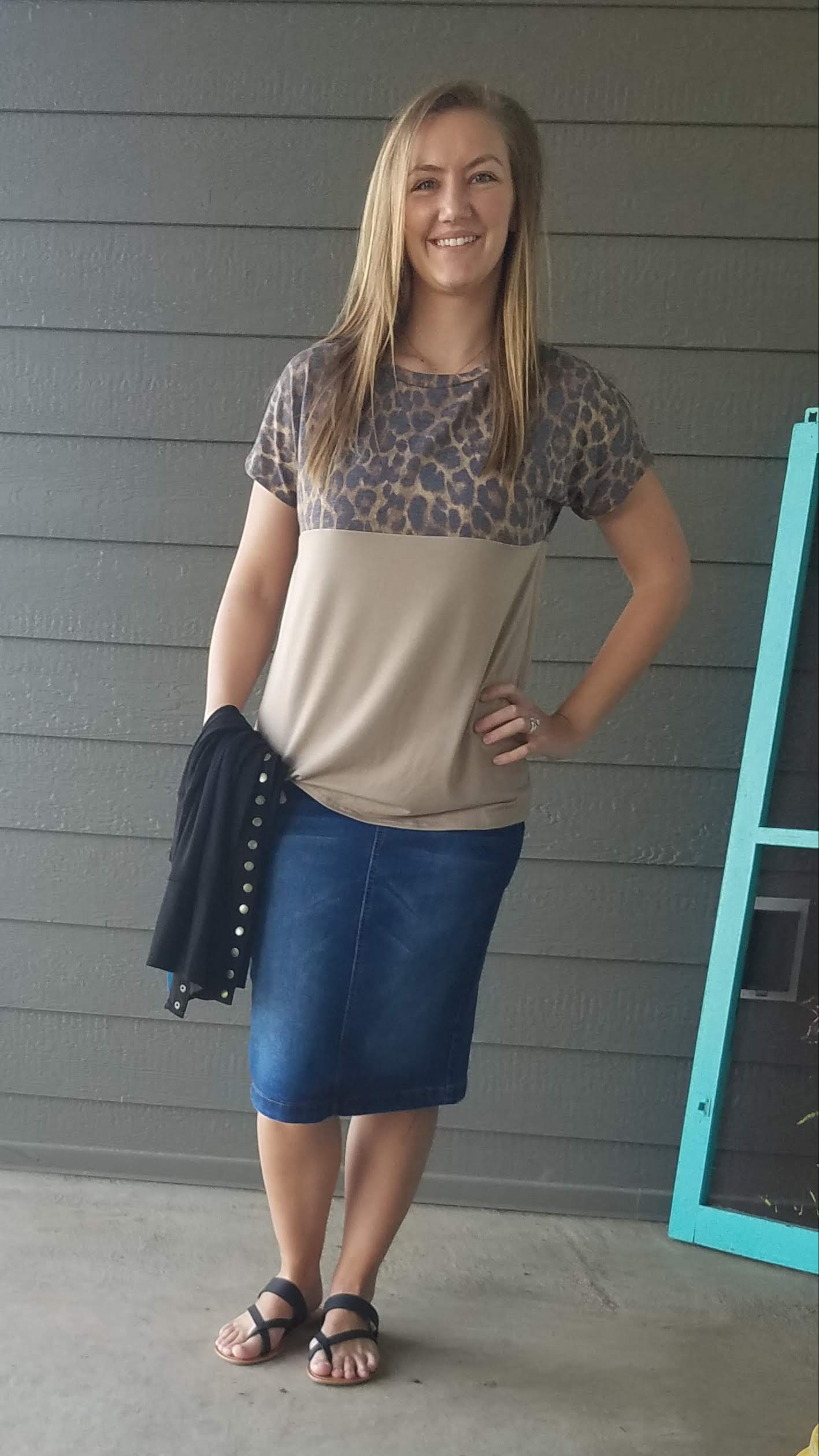 Colorblock Animal Print Taupe Boutique Shirt
