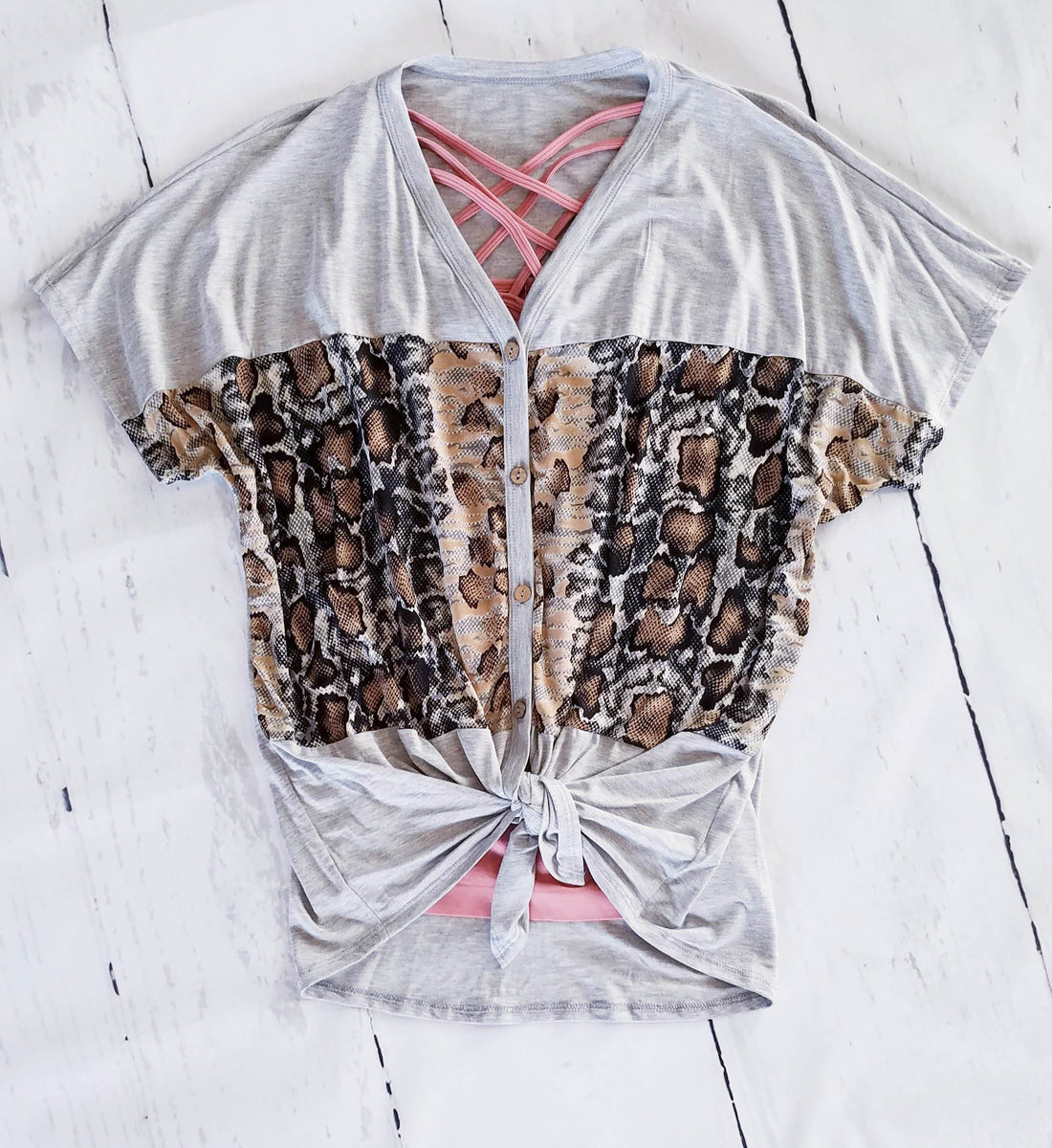 Animal Print Button Tie Shirt - Classy Closet Shop
