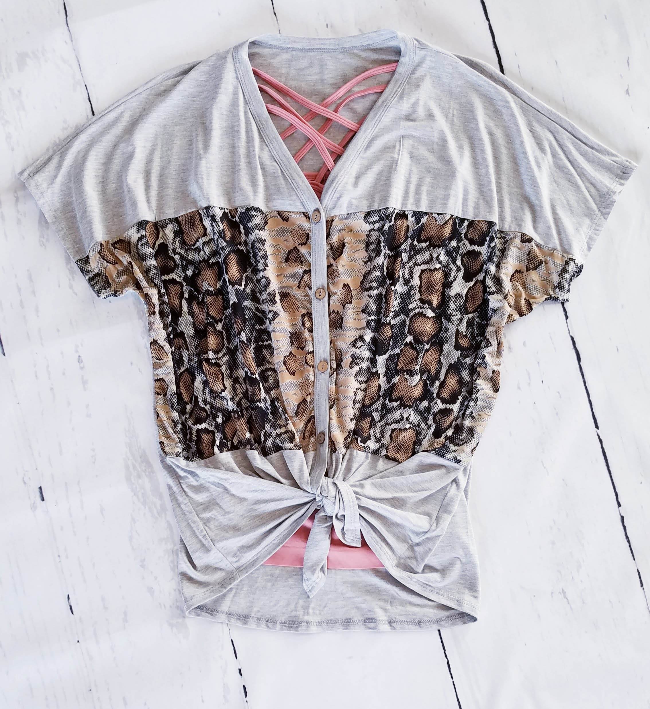 Animal Print Button Tie Shirt - Classy Closet Shop
