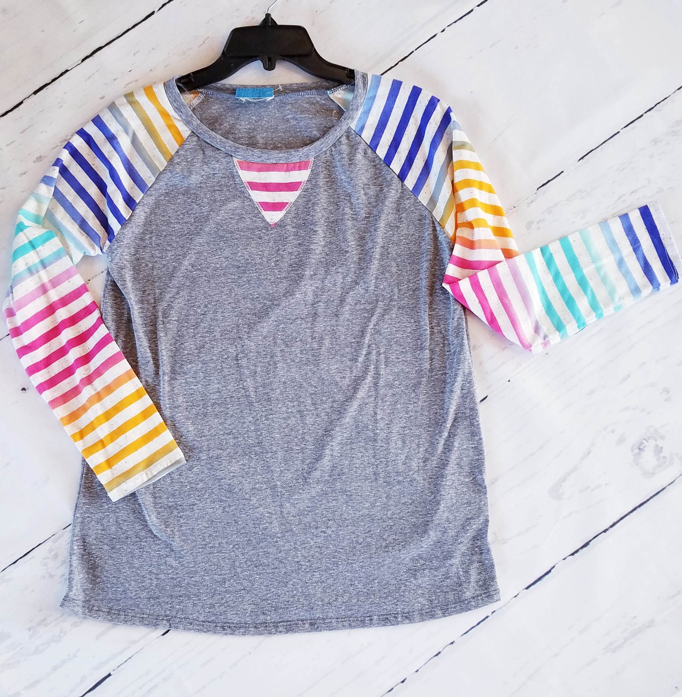 Multi-Striped Grey Speckled Boutique Shirt - Classy Closet Shop