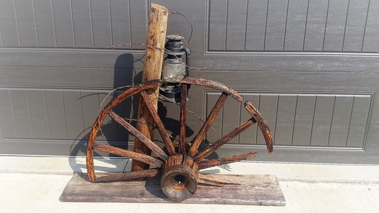 Wooden Wheel Lantern Rustic Decor