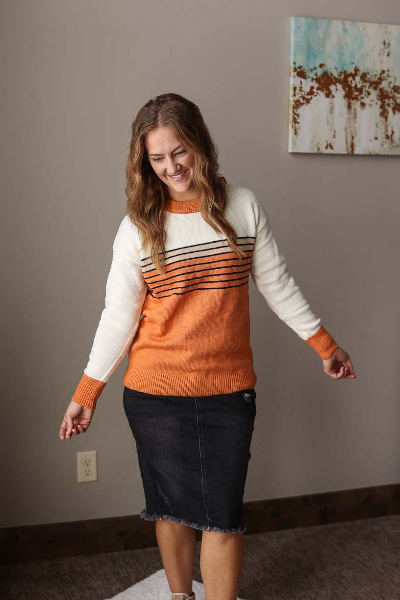 Styling Your Orange Ivory Tan Striped Sweater: 3 Ways to Beat the Winter Blues