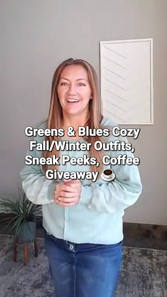 Coffee Chat ☕️ Cozy Greens + Blues and a peek at New Arrivals! 🍂 Classy Closet online affordable boutique clothing for modest women's fashion