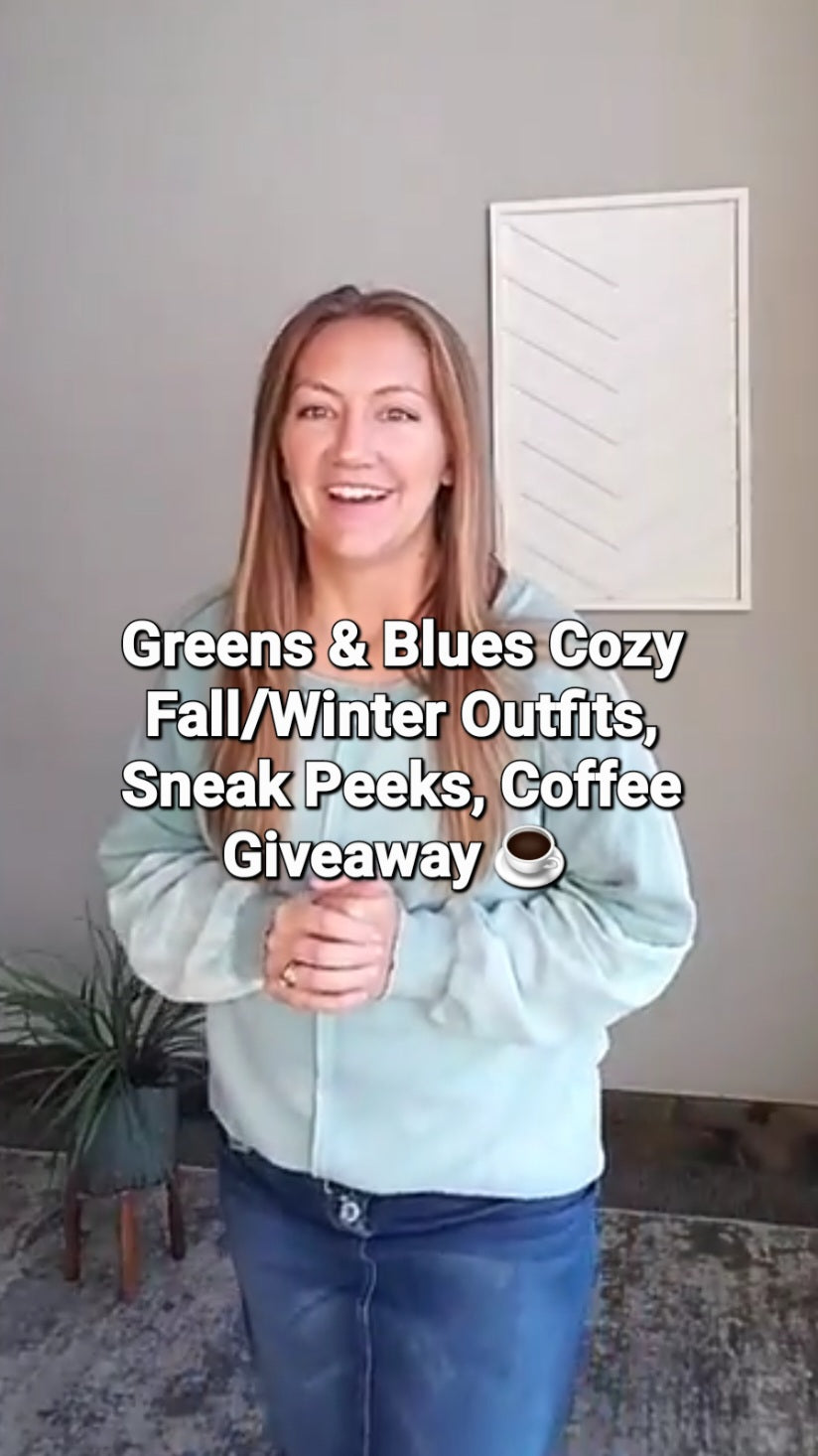 Coffee Chat ☕️ Cozy Greens + Blues and a peek at New Arrivals! 🍂 Classy Closet online affordable boutique clothing for modest women's fashion