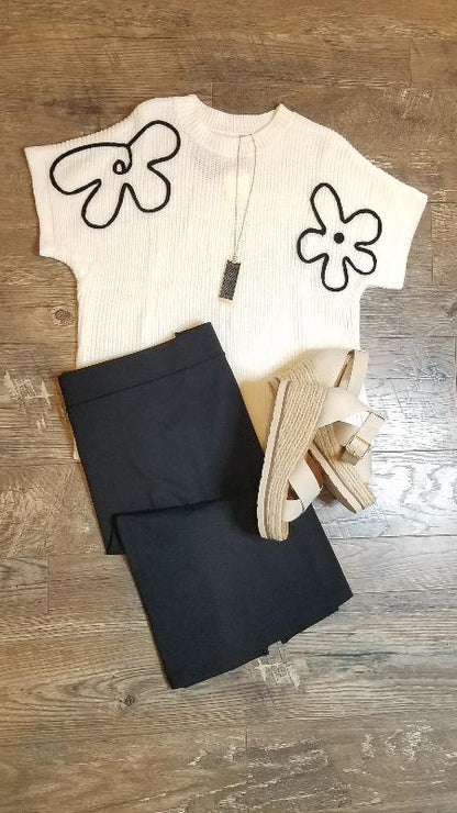 White Flower Sweater Top