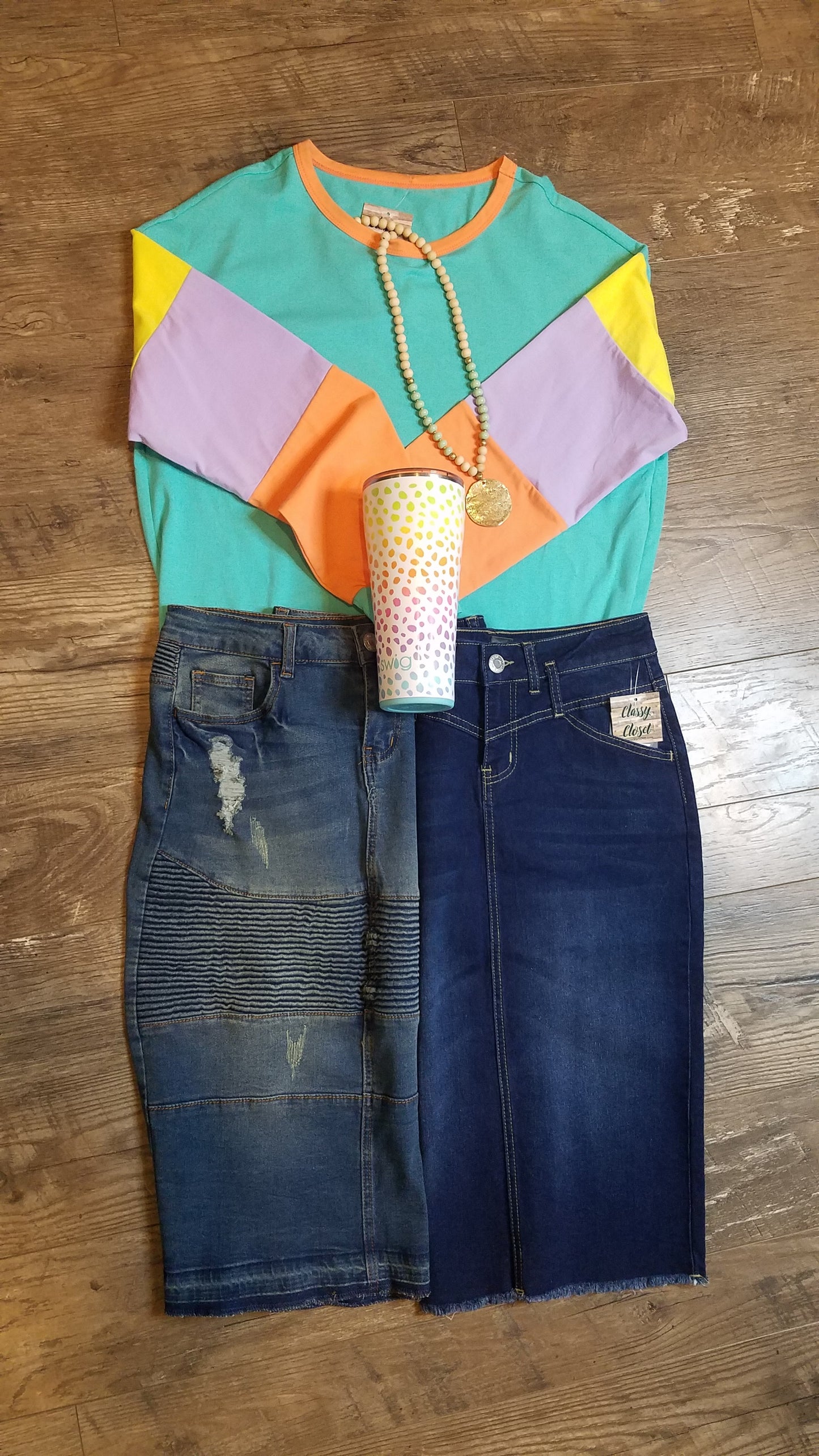 Light Blue Colorblock Top, S-2XL PLUS