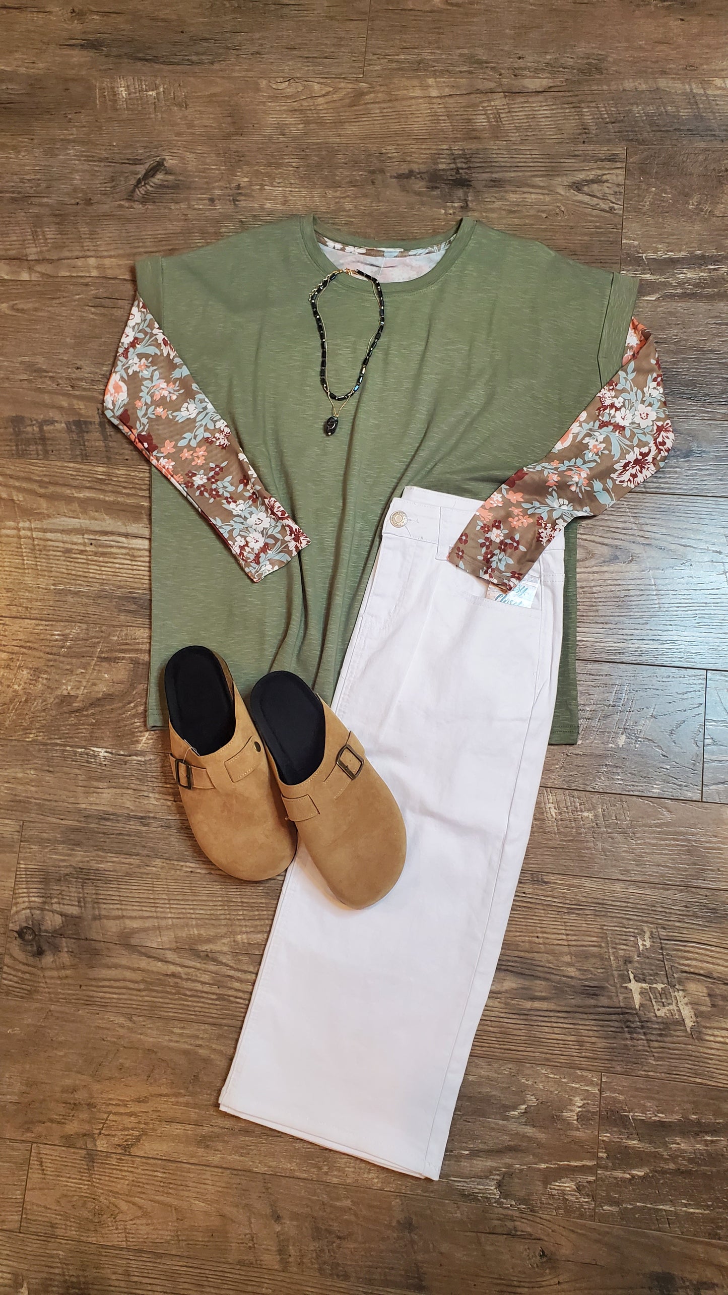 Lt. Olive Cotton Rolled Sleeve Tee