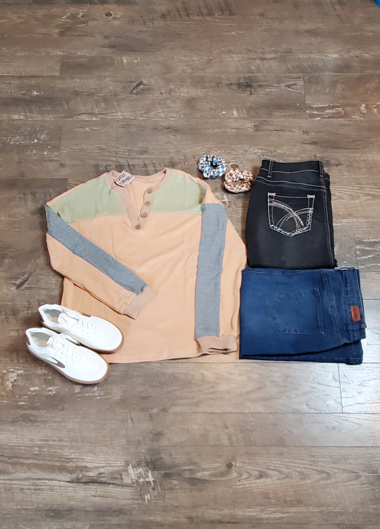 Buckskin Colorblock Thermal Henley Top