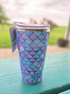 Tumbler with mermaid scale pattern on a wooden surface SWIG Party Cup