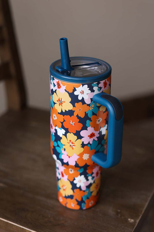 40oz Blue Flower Stainless Cup