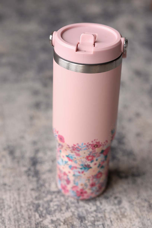 Soft Pink Floral 30 oz Stainless Tumbler with Flip Handle and Straw Spout<br>Twist off lid. Classy Closet online boutique, modest fashion, and gifts for her 2024