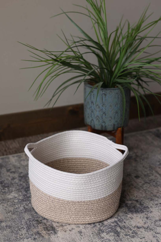 Organize your space with our Beige Colorblock Large Basket. Perfect for storing toys in the living room or keeping baby items tidy in the closet for playdates. This cute and versatile basket adds a touch of decoration wherever it goes. Would also make a great gift! Classy Closet