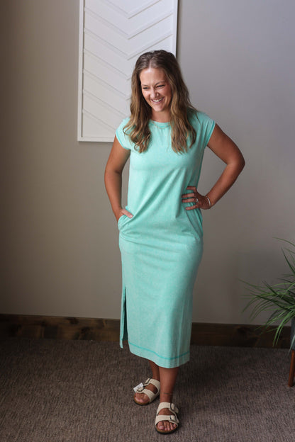 Aqua Mineral Wash Pocketed Maxi Dress