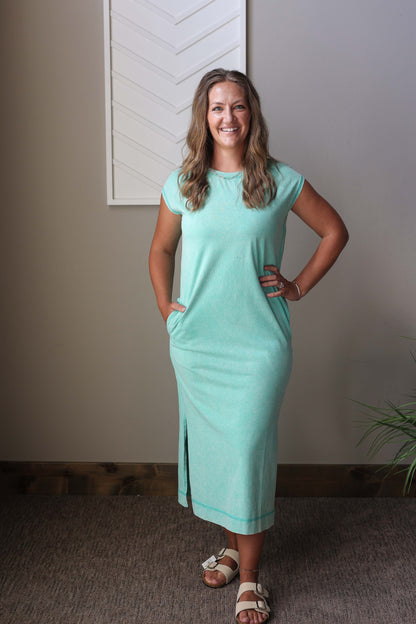 Aqua Mineral Wash Pocketed Maxi Dress