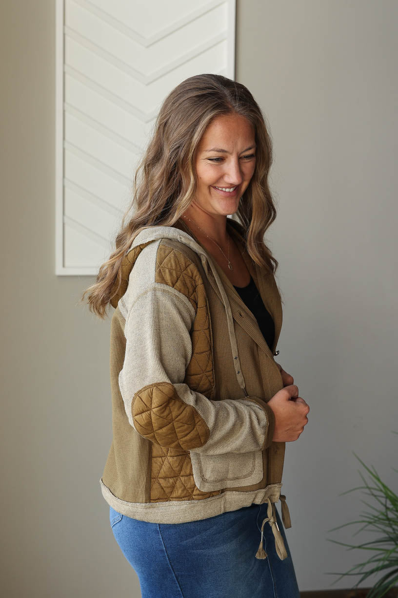 Jungle Green Quilted Hooded Jacket, L, XL, 2XL PLUS