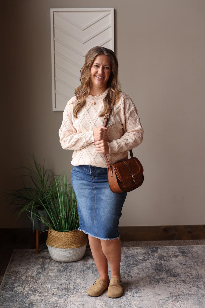 Beige Diamond Pattern Sweater