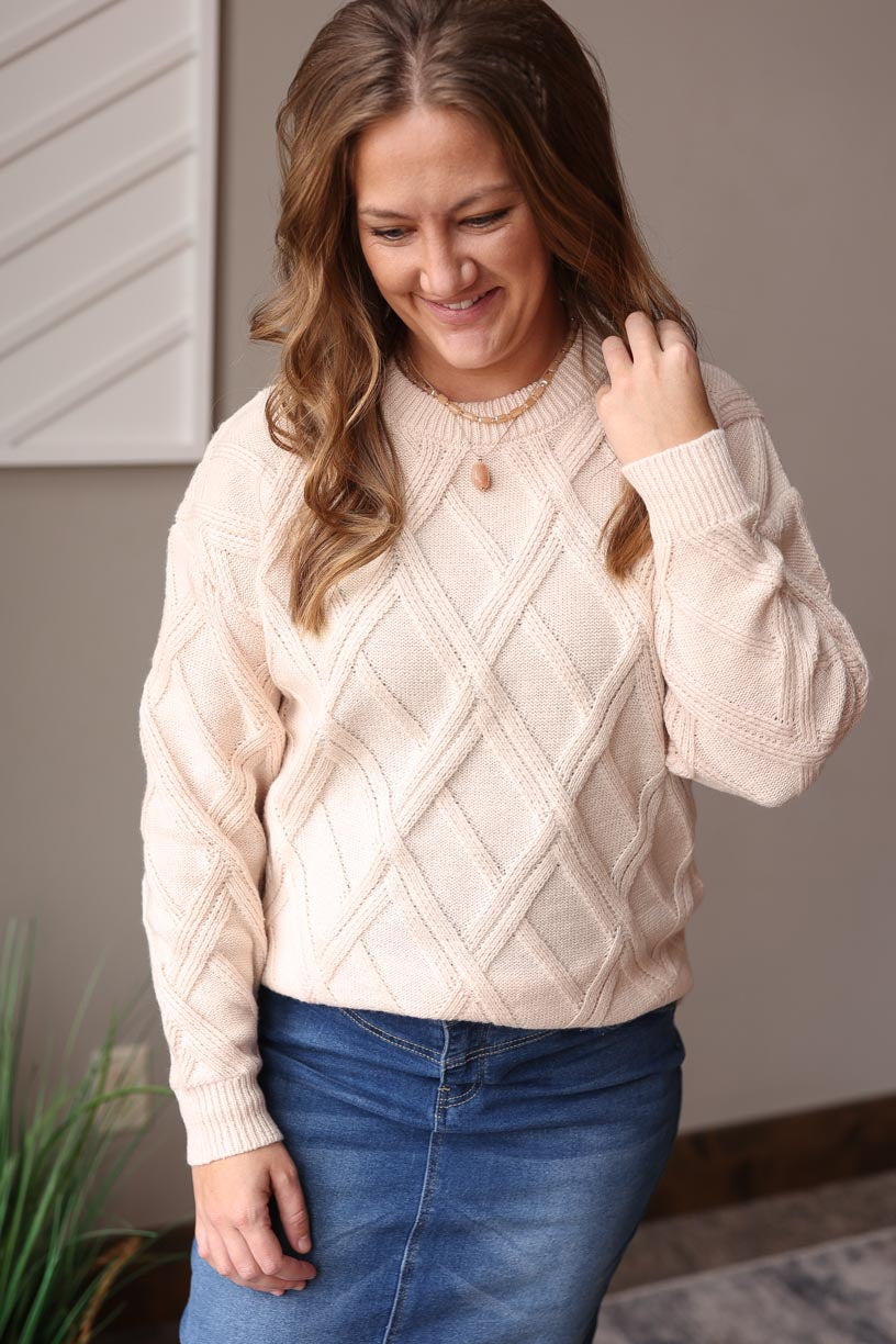 Beige Diamond Pattern Sweater