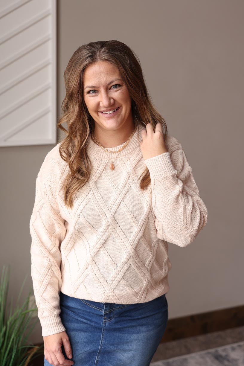 Beige Diamond Pattern Sweater