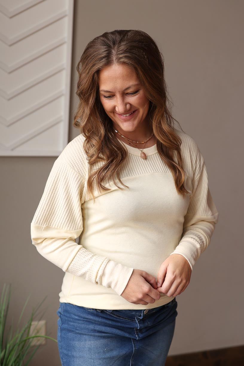 Beige Thermal Patchwork Top; Lg