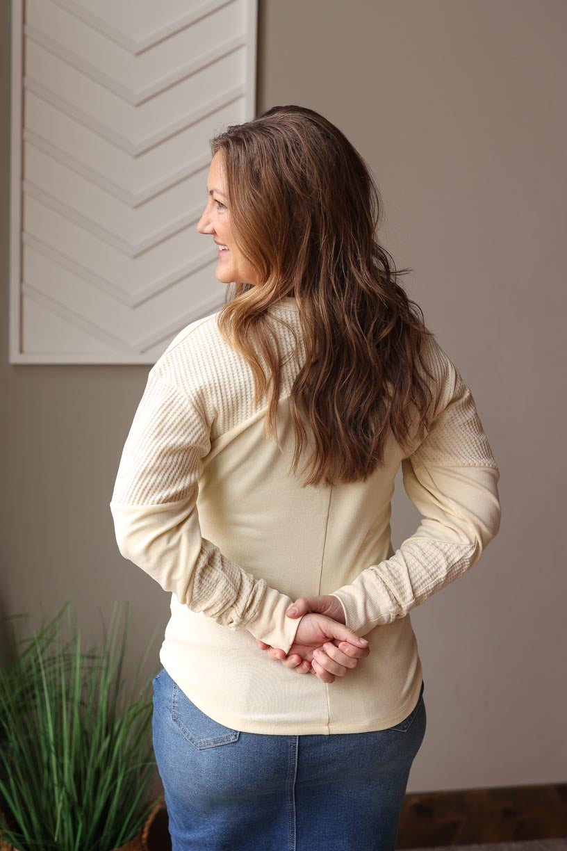 Beige Thermal Patchwork Top; Lg