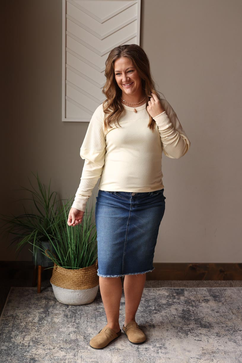Beige Thermal Patchwork Top; Lg