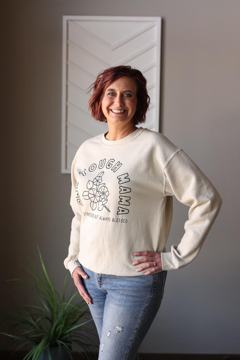 Natural "One Tough Mama" Sweatshirt; S-2XL PLUS