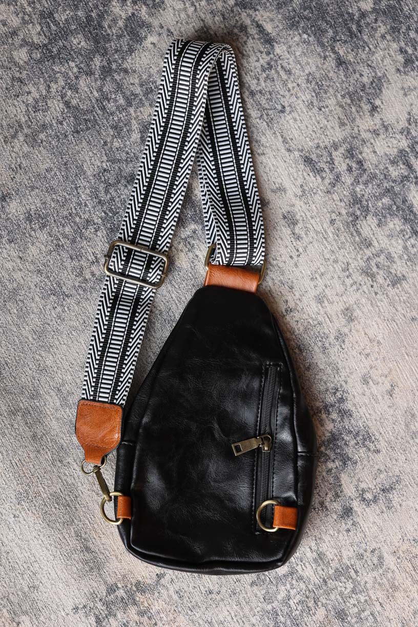 Black Contrast Patchwork Crossbody Bag