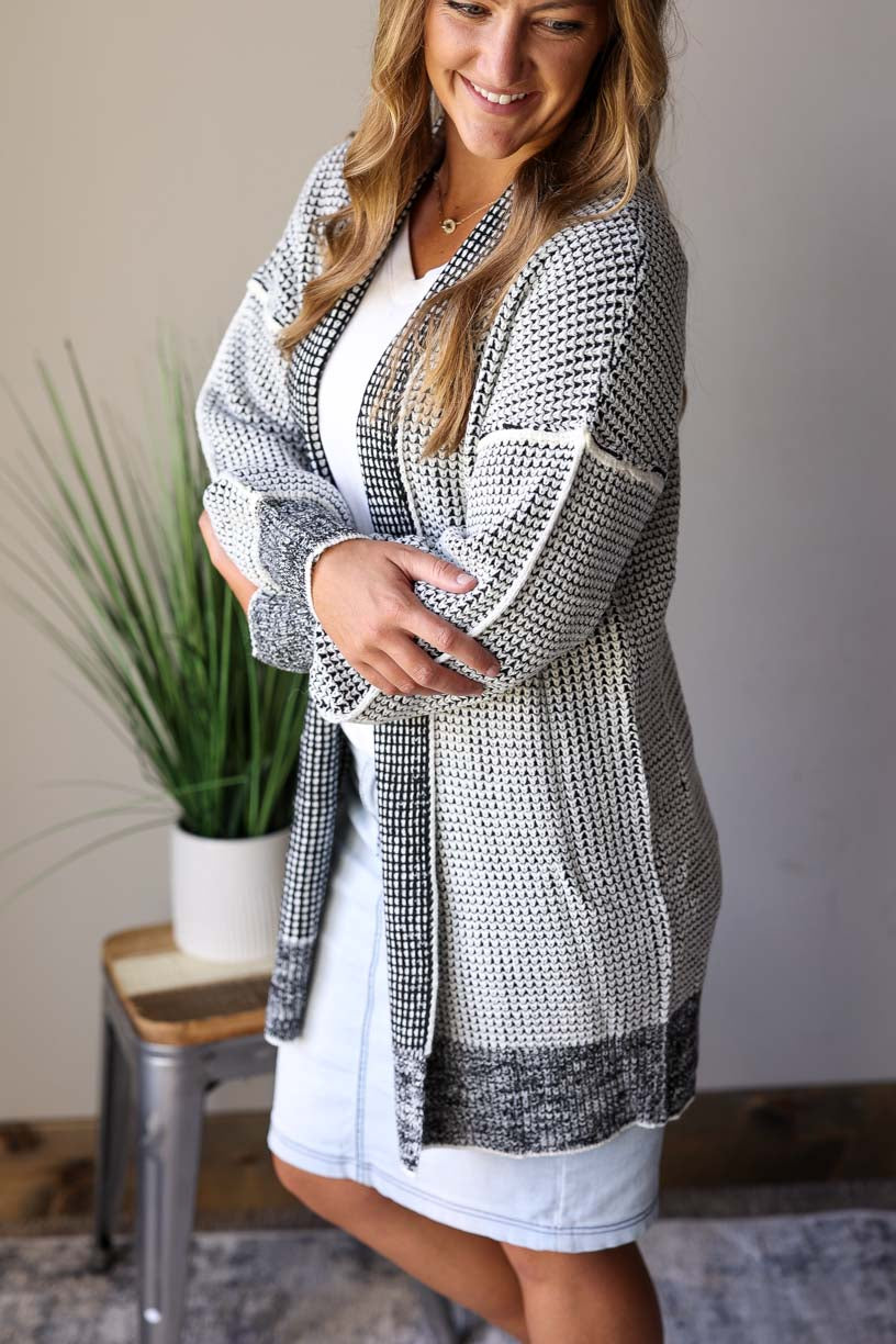 Grey Black Long Cardigan is the perfect addition to your wardrobe this season. With sizes ranging from S-2XL PLUS for fall winter fashion outfits at Classy Closet Online Women's Boutique
