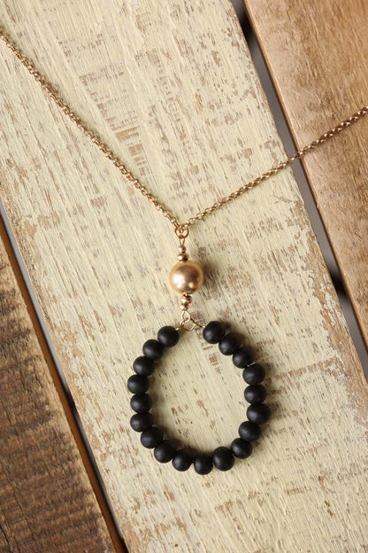 Black Mocha Wooden Bead Circle Necklace | Long Fashion Necklace | Gift for Her at Classy Closet Online Women's CLothing Boutique for Modest Fashion