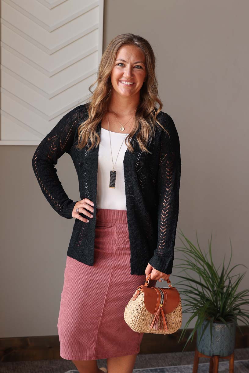 Black Open Front Cardigan