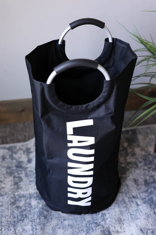 Black Metal Handle Collapsible Laundry Bag