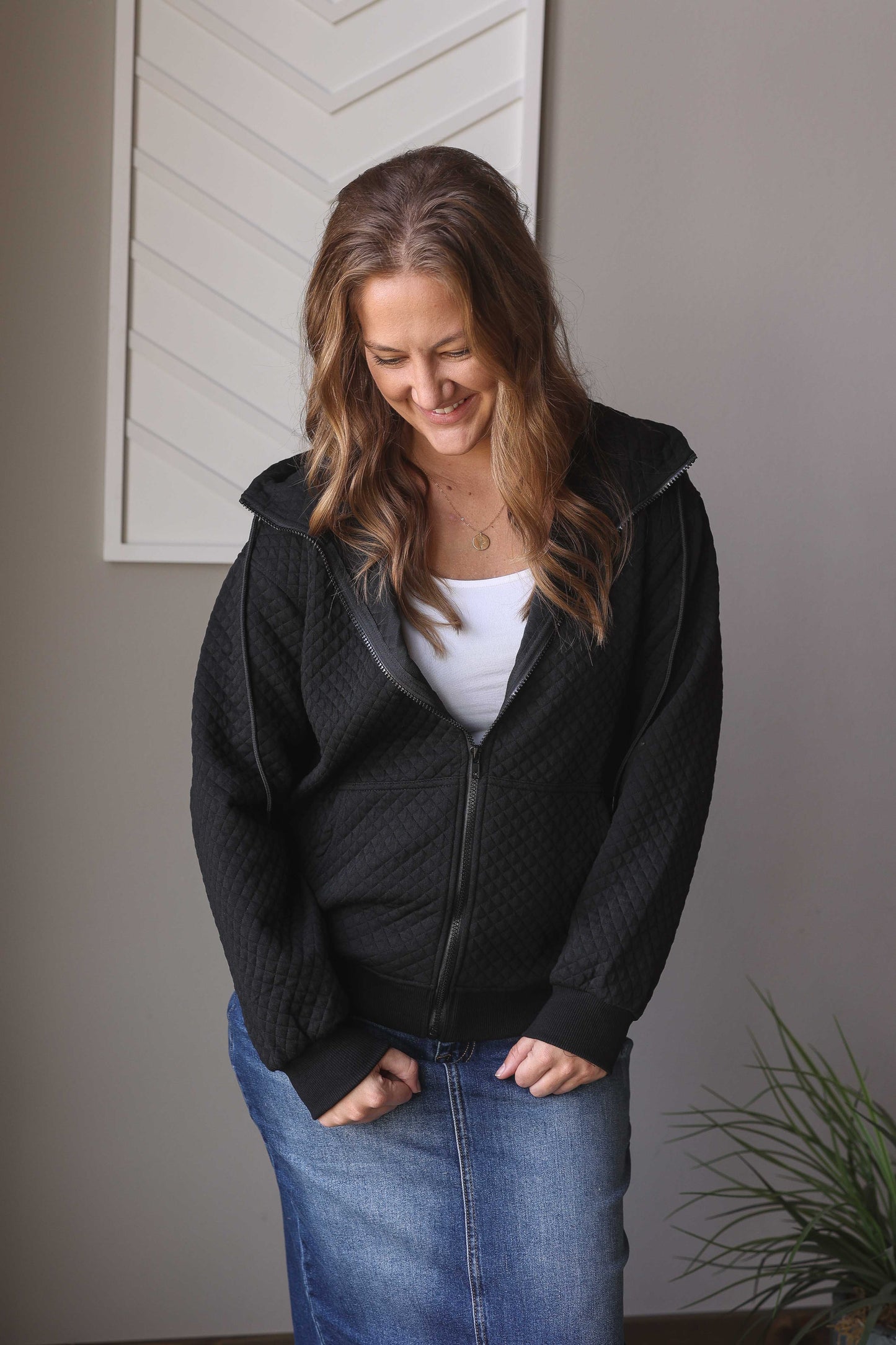 Black Quilted Zipper Jacket