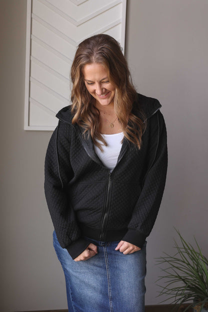Black Quilted Zipper Jacket