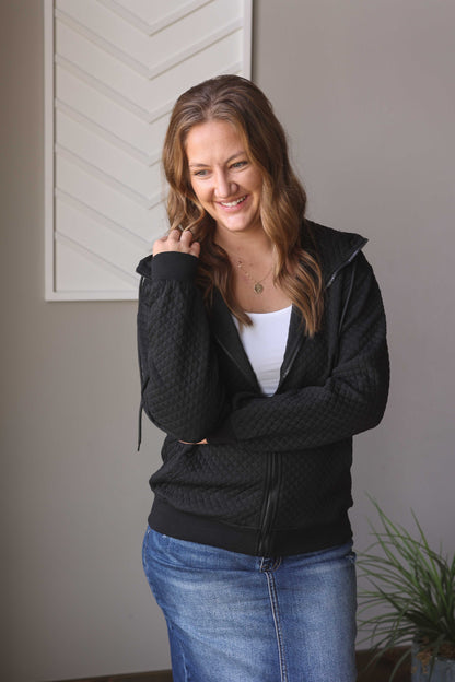Black Quilted Zipper Jacket