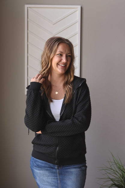 Black Quilted Zipper Jacket