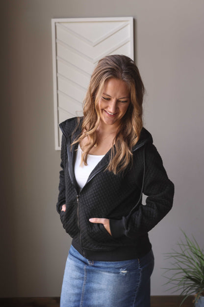 Black Quilted Zipper Jacket