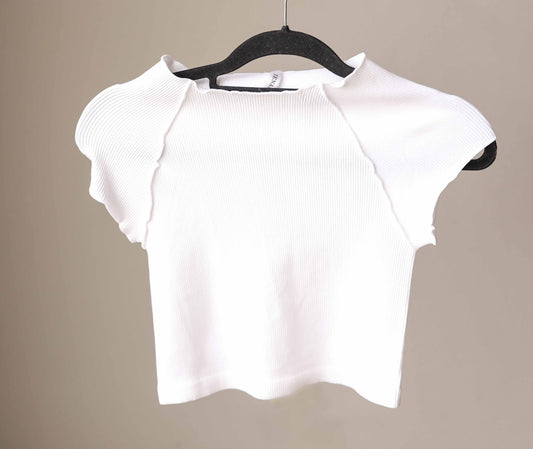 This White Ribbed Short Sleeve Half Tee is designed for comfort and style. Its ribbed, stretchy fabric offers a snug, fitted look that layers effortlessly without adding bulk. Perfect for nursing moms too!