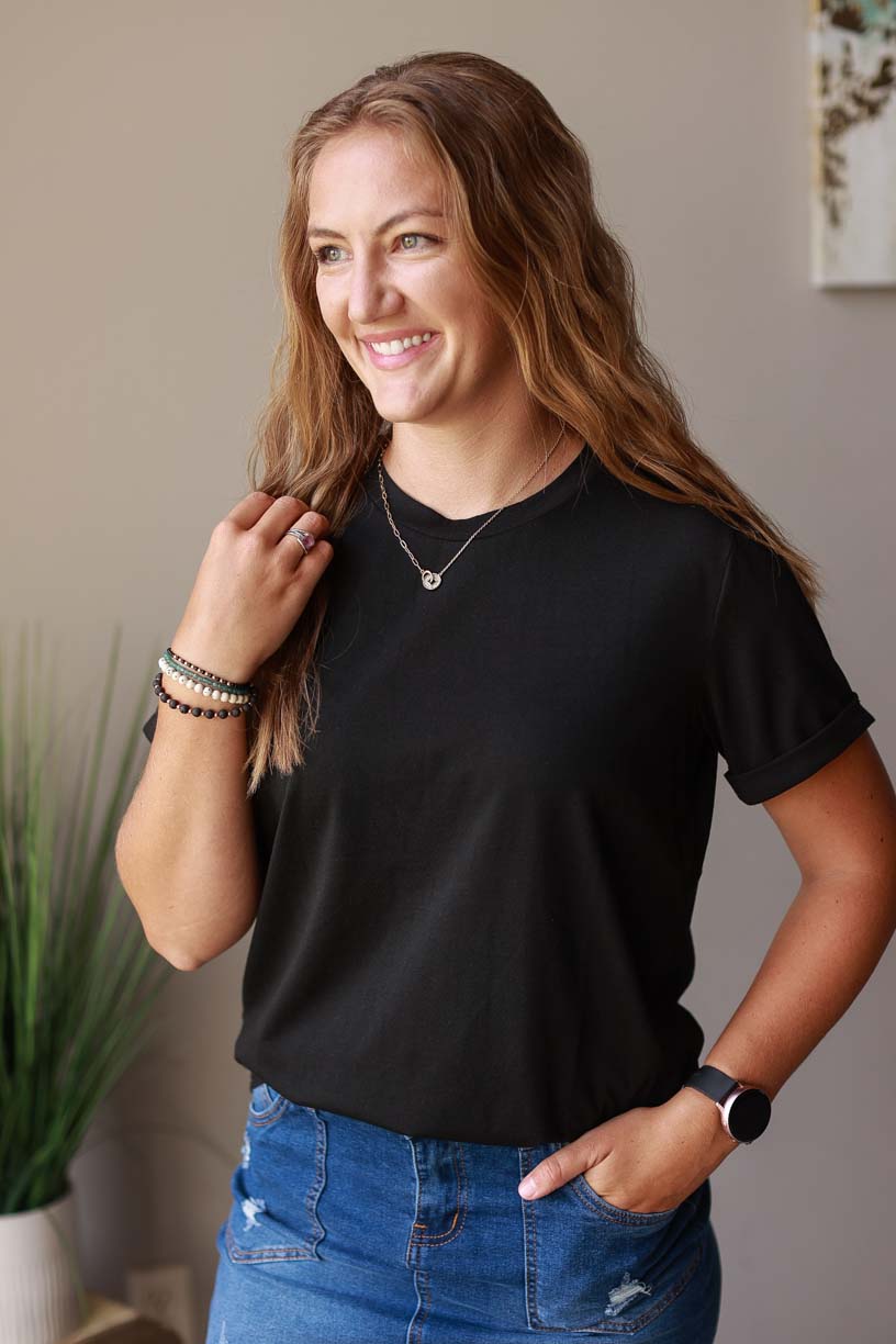 Black Crewneck Short Sleeve Top | Cute, Comfy, Casual Summer Style Classy Closet Online Women's Modest Clothing Boutique