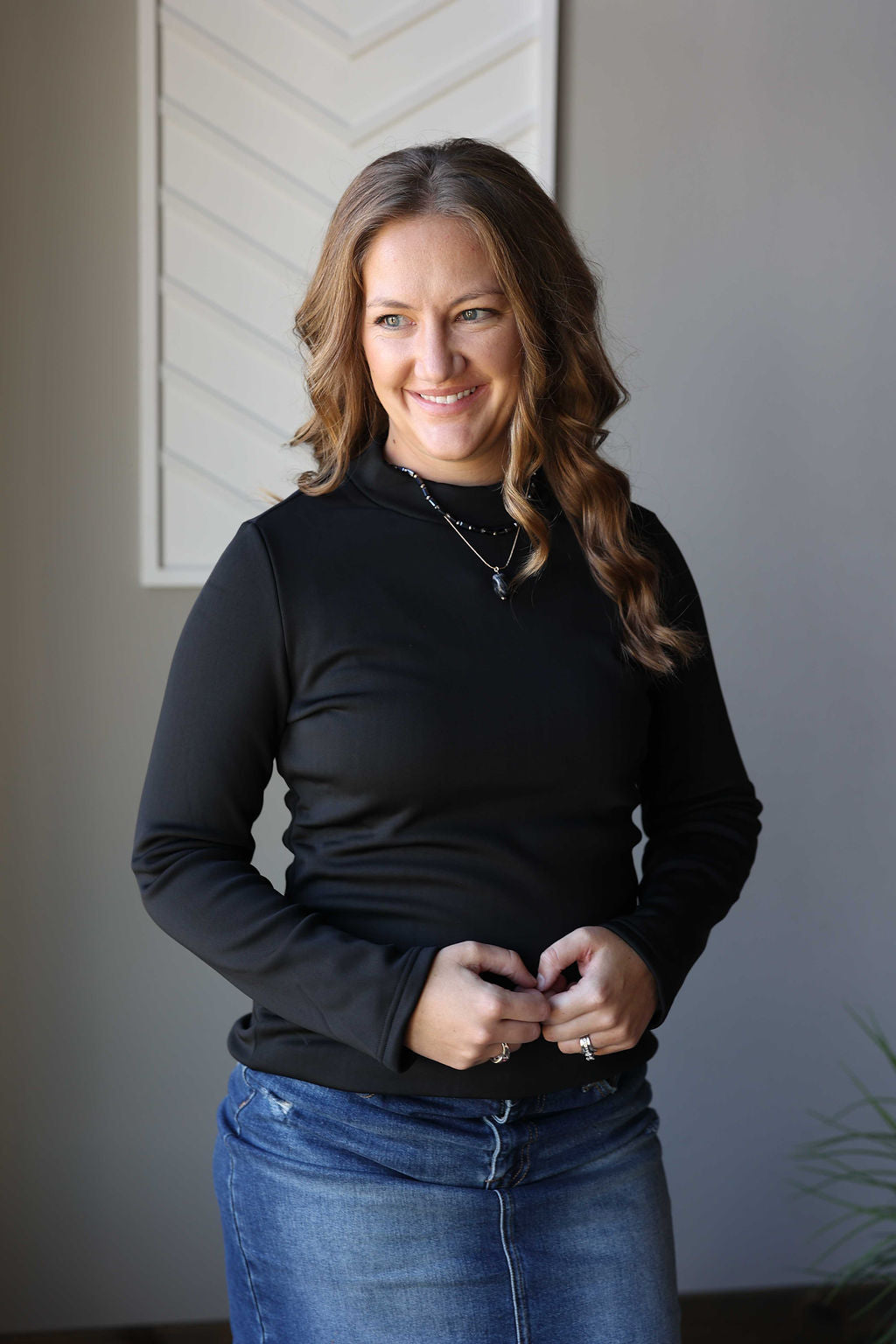 Black Mock Neck Thermal Lined Top, M, Lg, XL