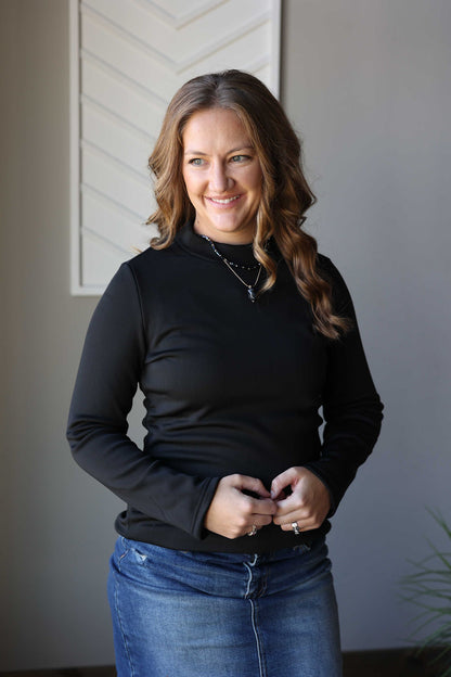 Black Mock Neck Thermal Lined Top, M, Lg, XL
