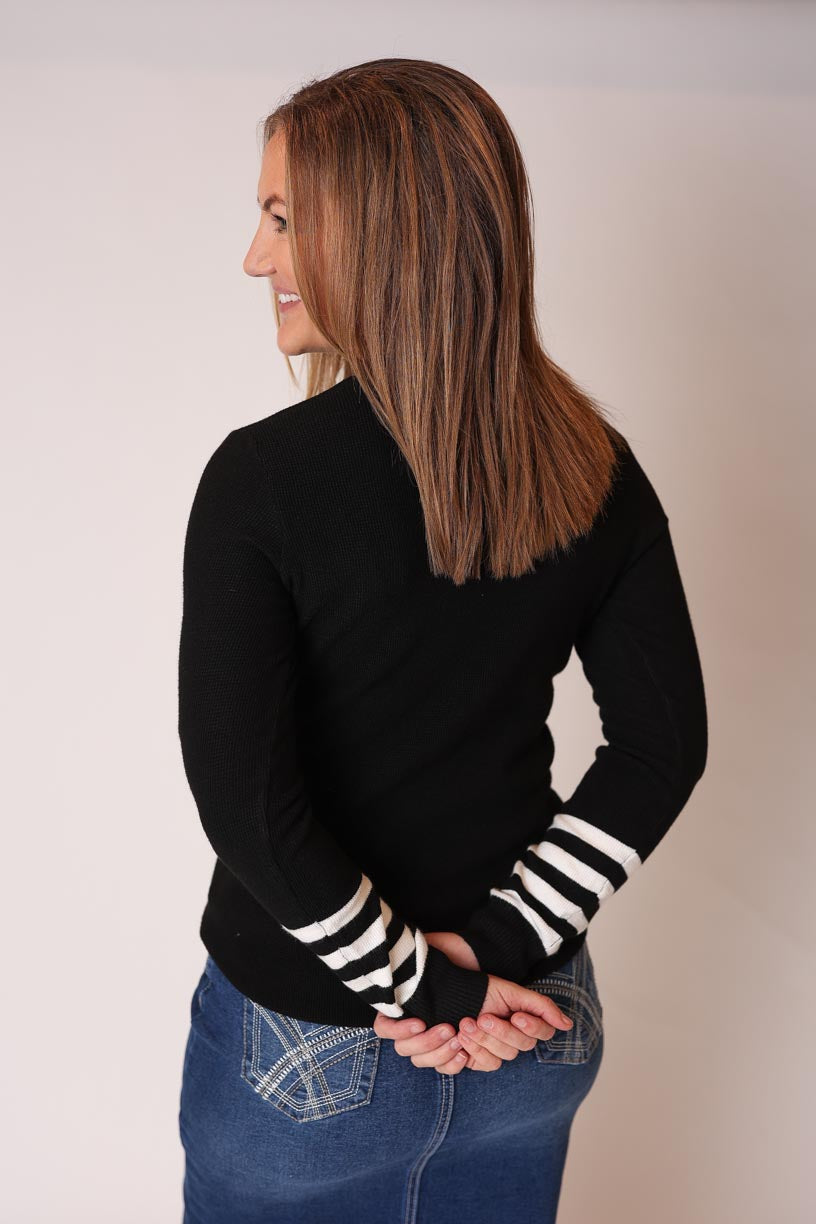 Black Striped Sleeve Sweater • S