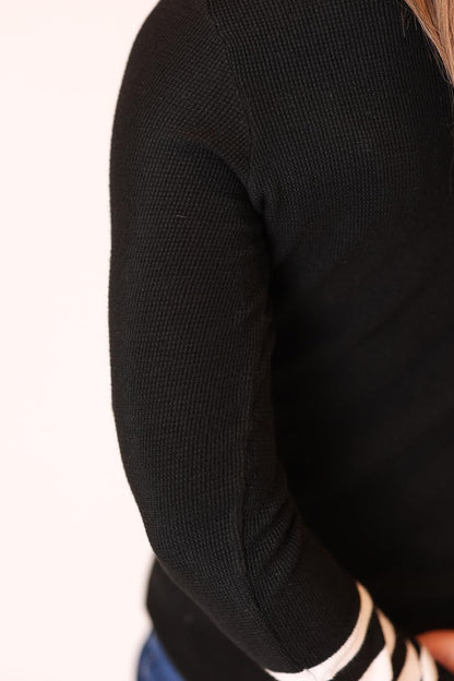 Black Striped Sleeve Sweater • S
