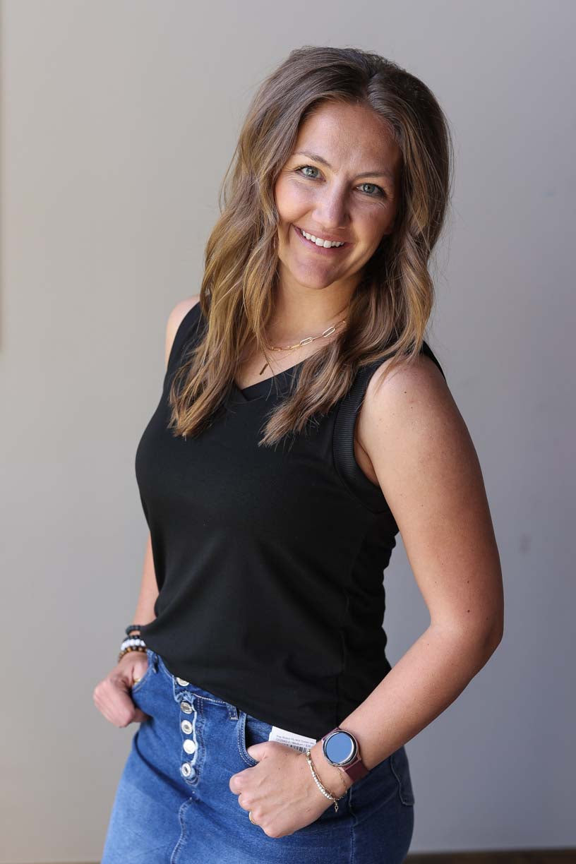 Black Ribbed V-Neck Tank