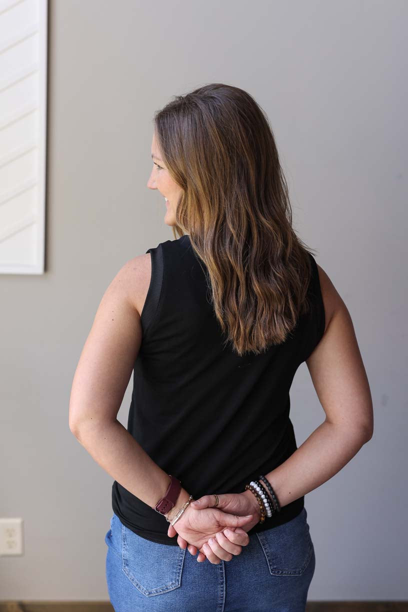 Black Ribbed V-Neck Tank