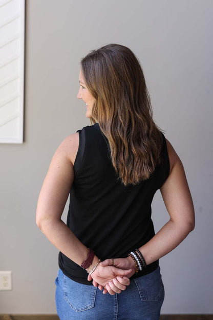 Black Ribbed V-Neck Tank