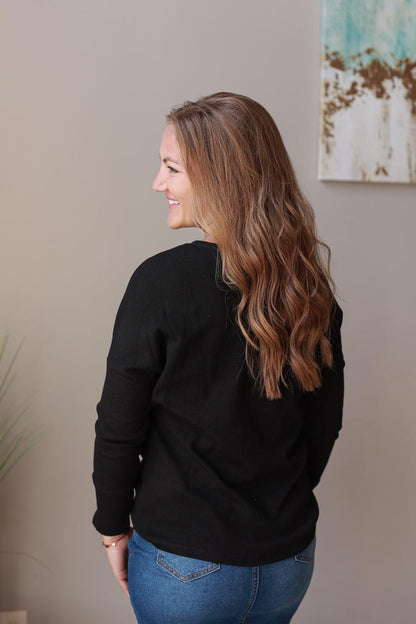 Black Henley Waffle Layering Top | Women's Everyday Casual Style Classy Closet Online modest Fashion Boutique Near Me Iowa