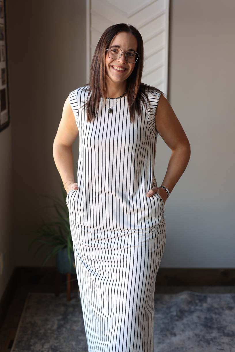 Black White Stripe Sleeveless Maxi Dress